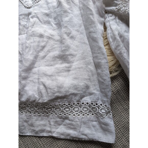 Crown & Ivy Women's M White Linen Blend Quarter Sleeve Bell Sleeve Summer Blouse - Picture 14 of 16